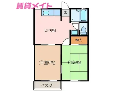 N・フラット(2DK/2階)の間取り写真