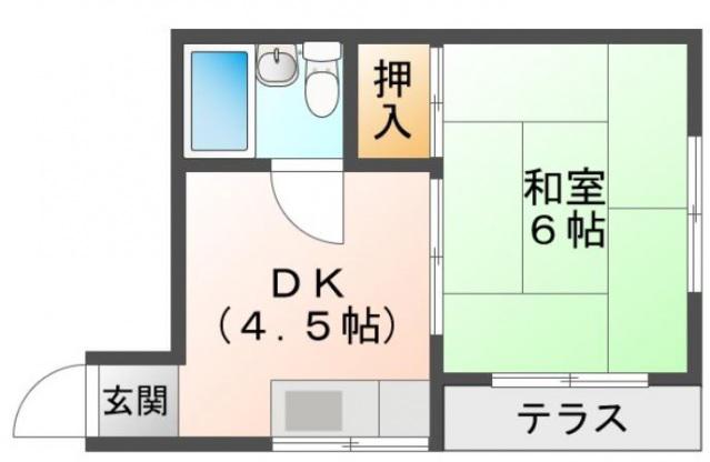 三原ハイツ(1DK/2階)の間取り写真