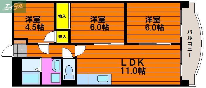 第三北村マンション(3LDK/3階)の間取り写真