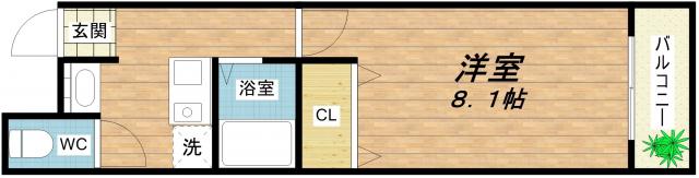 CITY SPIRE上本町(1K/7階)の間取り写真