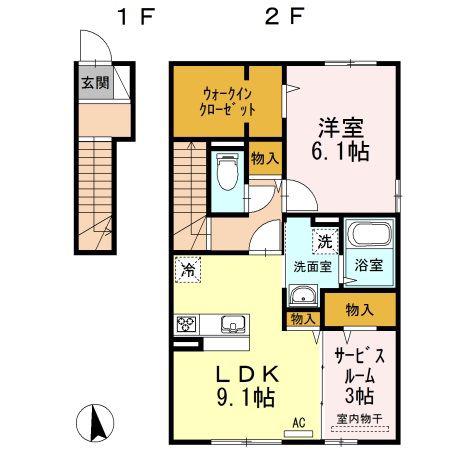 フェリーチェA棟(1LDK/2階)の間取り写真