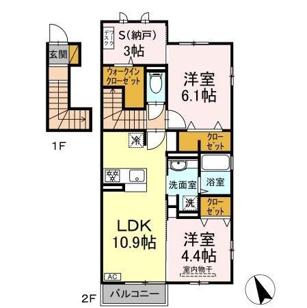 ブリアールI(2LDK/2階)の間取り写真