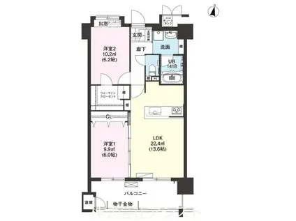 ニューガイア飯塚北(2LDK/10階)の間取り写真