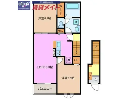 ライラック B(2LDK/2階)の間取り写真