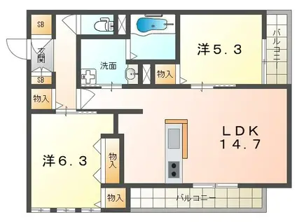 フィエルテ(2LDK/2階)の間取り写真