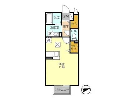 ジョアス ミウ(ワンルーム/1階)の間取り写真