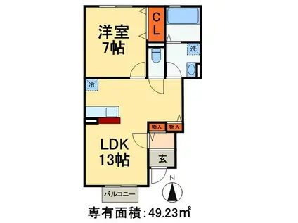 スマートハイツ B(1LDK/1階)の間取り写真