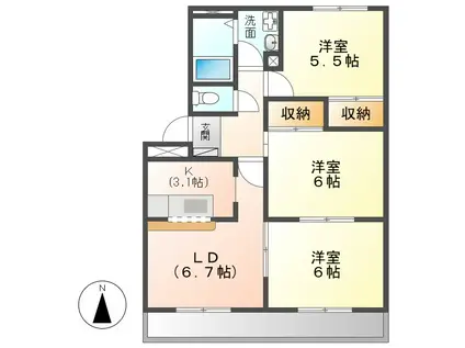 ファイン・コール(3DK/2階)の間取り写真