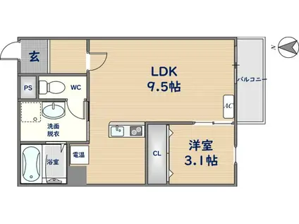 ミワパラディ花園II(1LDK/2階)の間取り写真