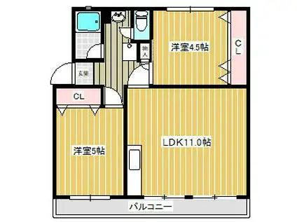 賢勝ビル尾ノ上II(2LDK/1階)の間取り写真