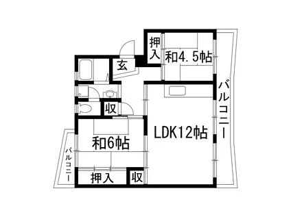 中山五月台22号棟(2LDK/3階)の間取り写真