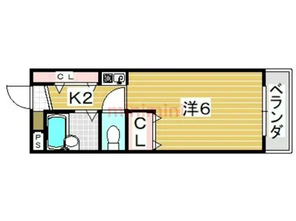 ウインドワード(1K/2階)の間取り写真