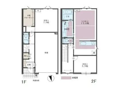 スターティングホーム上袋A棟(2LDK/1階)の間取り写真