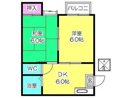 アートイン サンヴェールI・II(2DK/1階)の間取り写真