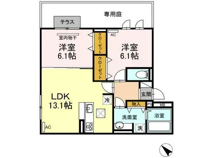 エコール草戸(2LDK/1階)の間取り写真