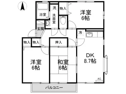 クオーレ大泉学園(3DK/2階)の間取り写真