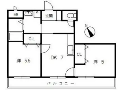 志免グリーンハイツ(2DK/4階)の間取り写真