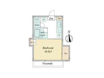 プリムヴェール(1K/2階)の間取り写真