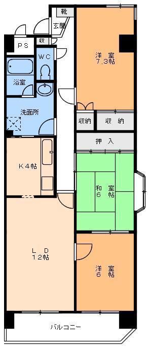 フェニックス山越(3LDK/7階)の間取り写真