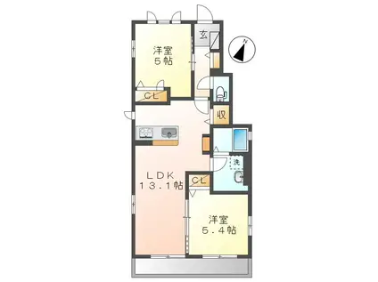 カレント II(2LDK/1階)の間取り写真