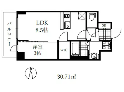 エスリードレジデンスグラン神戸三宮シティ(1LDK/8階)の間取り写真