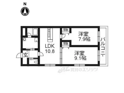 グランビュー櫃川(2LDK/3階)の間取り写真