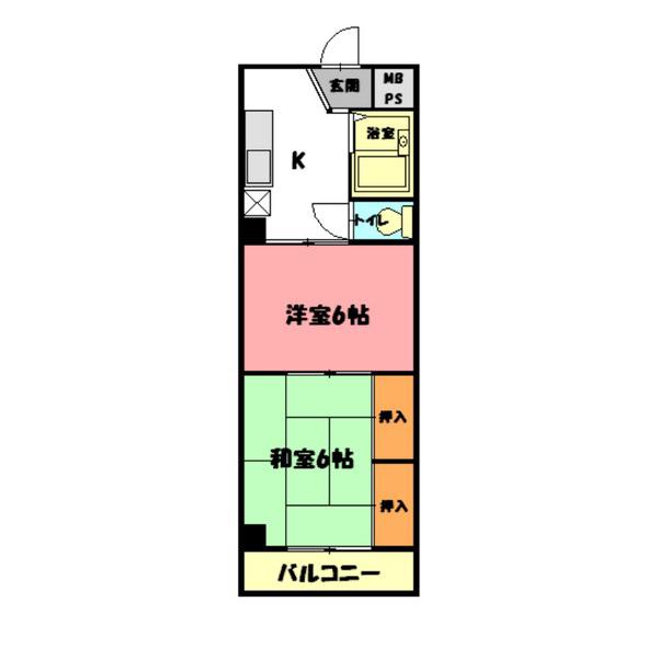 第61川辺ビル(2K/4階)の間取り写真
