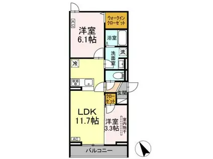 クロエ橋本(2LDK/3階)の間取り写真