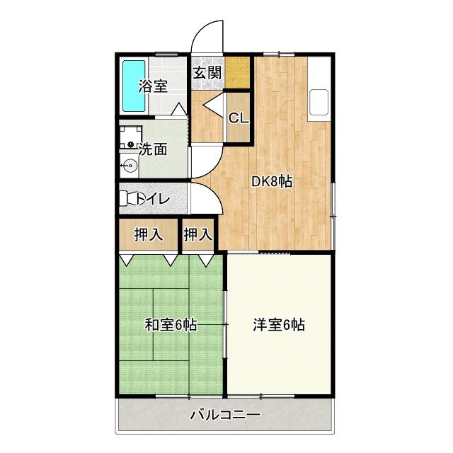 グランパーチェ白浜(2DK/1階)の間取り写真
