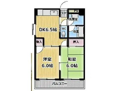 カリフォルニアパレス(2DK/1階)の間取り写真