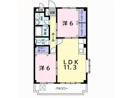 クレイドウル(2LDK/2階)の間取り写真