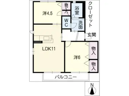 エスポワールI(2LDK/1階)の間取り写真