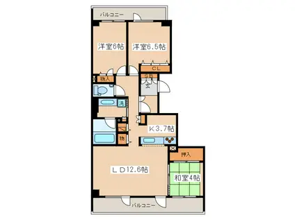 土屋ファースト・スカイステージ釧路(3LDK/12階)の間取り写真