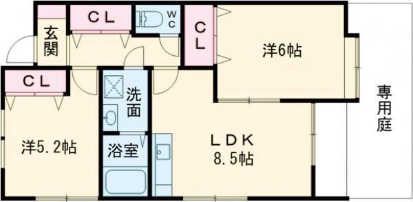 ムーンパディ船越(2LDK/1階)の間取り写真