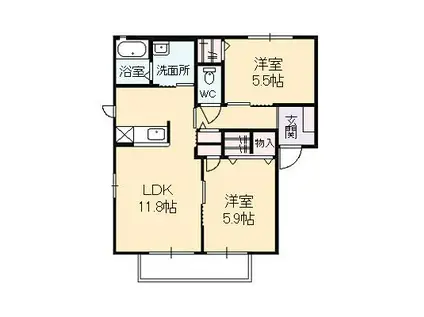 スプリングヒルズ虹ヶ丘B(2LDK/1階)の間取り写真