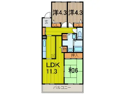 コーポレート東浦和2号館(3LDK/4階)の間取り写真