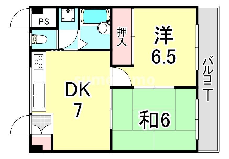 ベアコート塚口(2DK/3階)の間取り写真