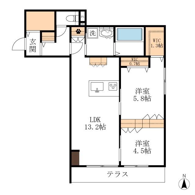 GENZ渡瀬 南館(2LDK/1階)の間取り写真