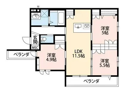 アコールサティ東所沢(3LDK/3階)の間取り写真