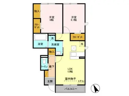 ウィット 水戸(2LDK/1階)の間取り写真