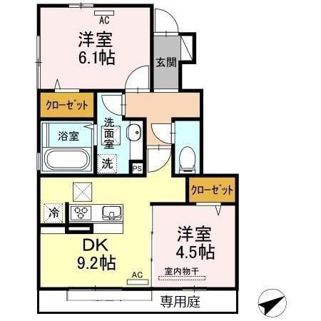 アズール(2DK/1階)の間取り写真
