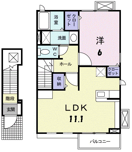 セレノII(1LDK/2階)の間取り写真