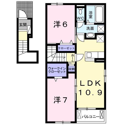 ハンドレッド リヴァー 水野 C(2LDK/2階)の間取り写真