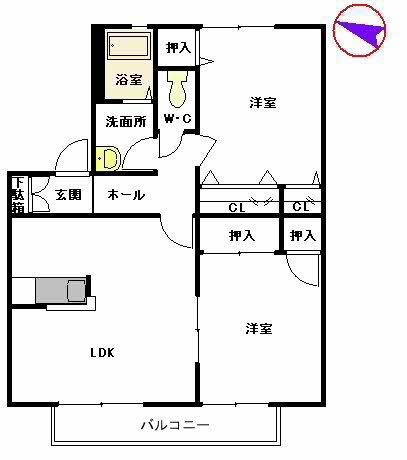 コートヴェール南片江II H(2LDK/2階)の間取り写真