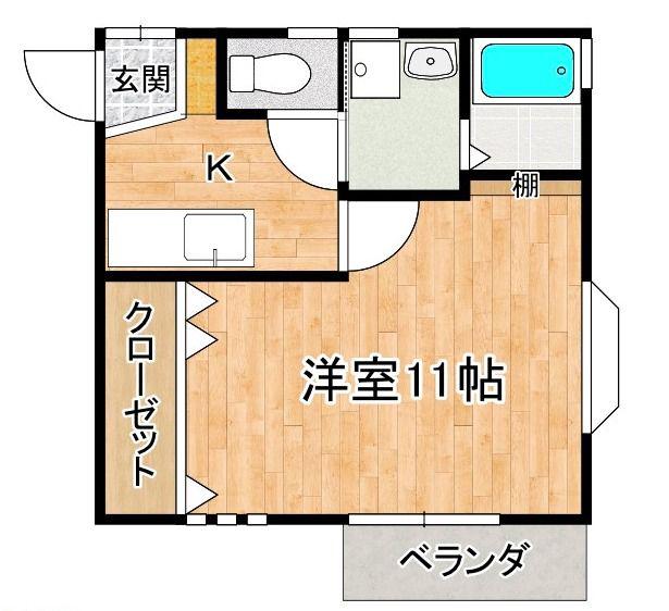 ラクアール(1K/2階)の間取り写真