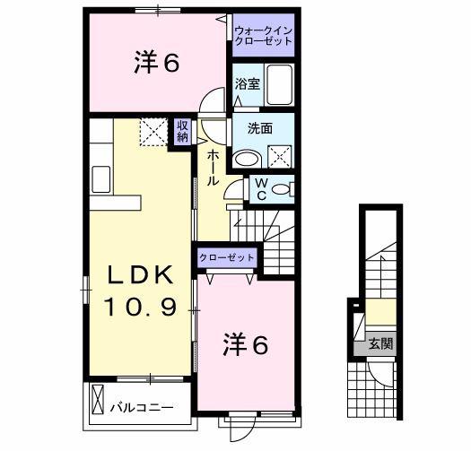フェリチタI(2LDK/2階)の間取り写真