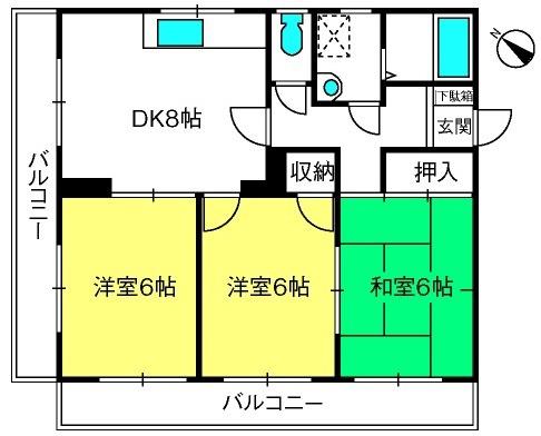 入間川ハイム(3DK/2階)の間取り写真