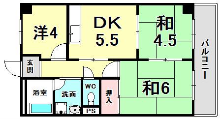 コーポ大社(3DK/4階)の間取り写真