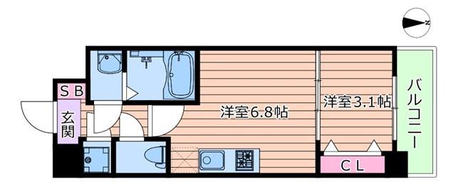 アドバンス江坂ラシュレ(1DK/11階)の間取り写真