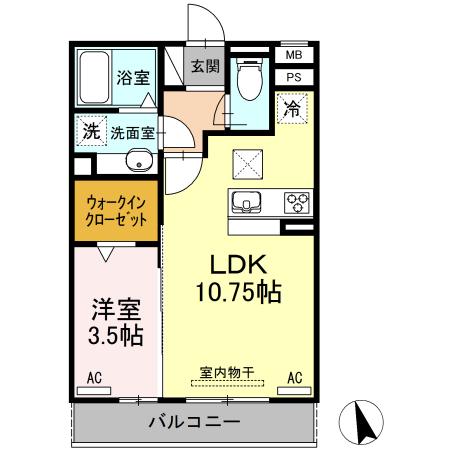 パーシモン(1LDK/1階)の間取り写真